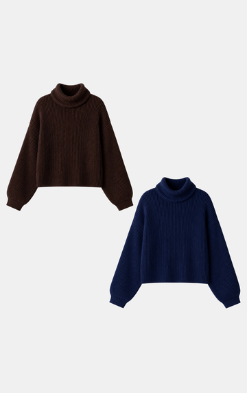 Kit: 2 Suéter Cropped Tricô Gola Alta
